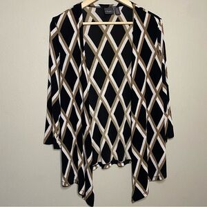 Travelers by Chico's Trellis Open Front Jacket Cardigan Women Small Black Tan